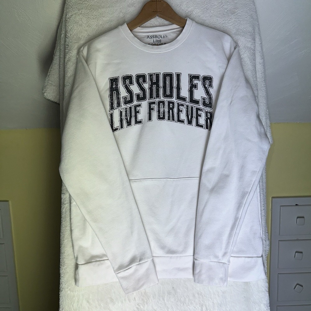 ALF Crewneck Sweatshirt White Graphic Print Logo Pocket M‎ Streetwear USA LA